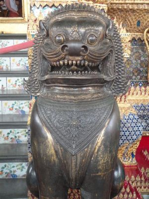 Guardian Lion - A Symbol of Power and Benevolence Crafted in Ancient Khmer Stone!