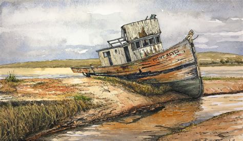 Waves Beside a Boat – An Ink Wash Painting That Whispers of Tranquility and Contemplation